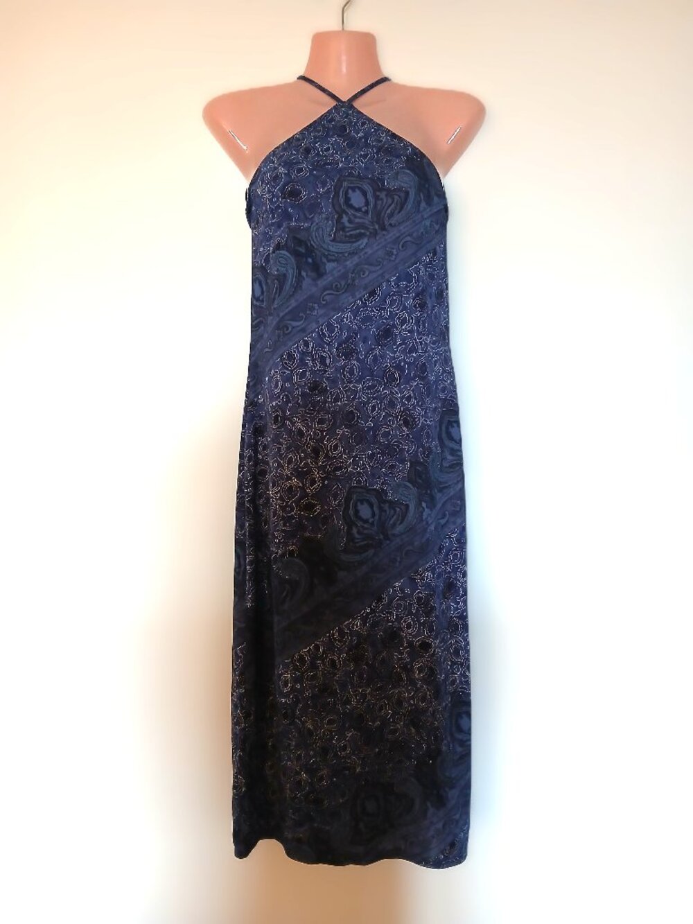 Y2K vintage 1990's Jacob Blue Floral Halter Sleek Dress Size 3/4 - Picture 2 of 5